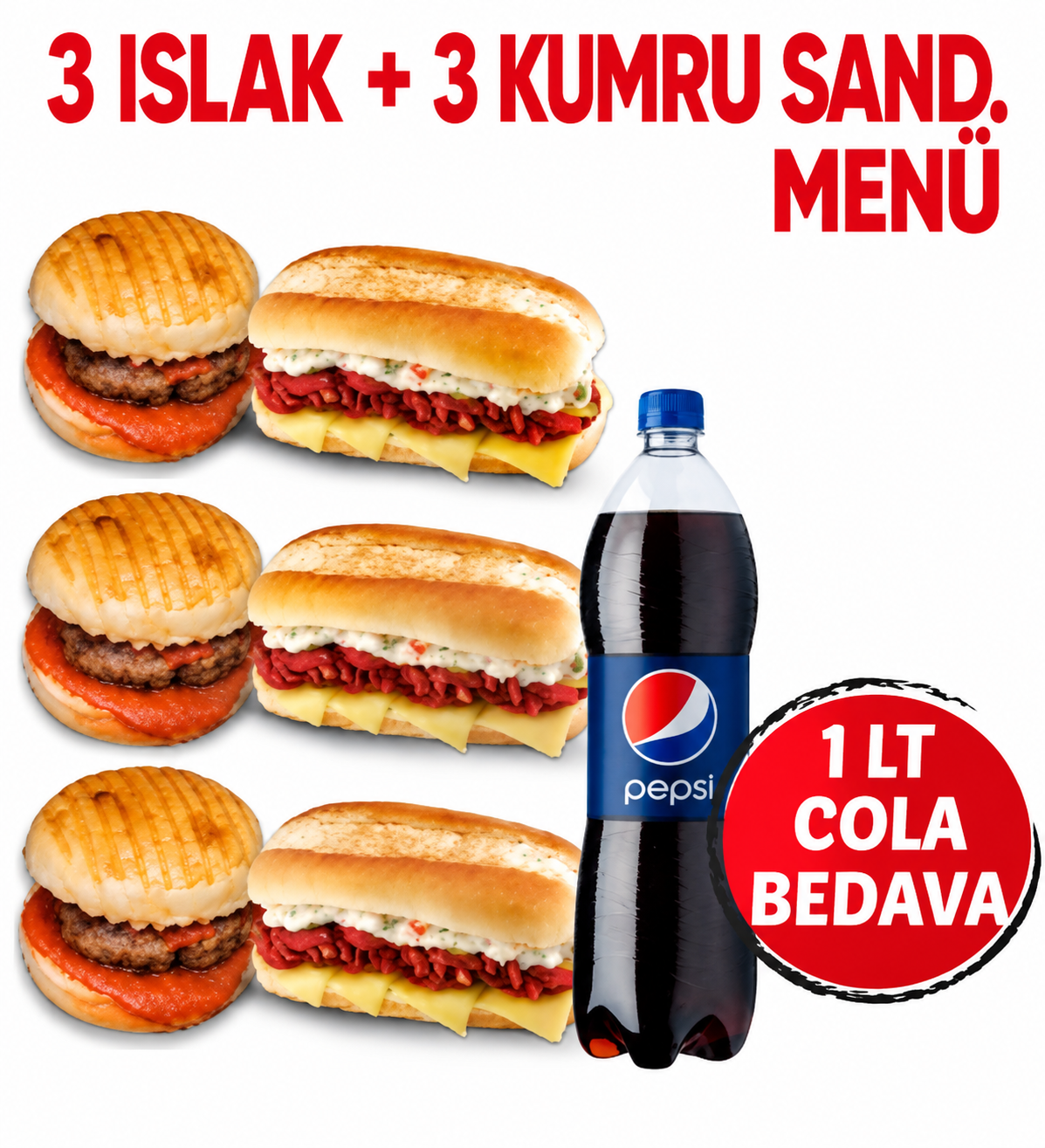 3 Islak + 3 Kumru Sandviç Menü