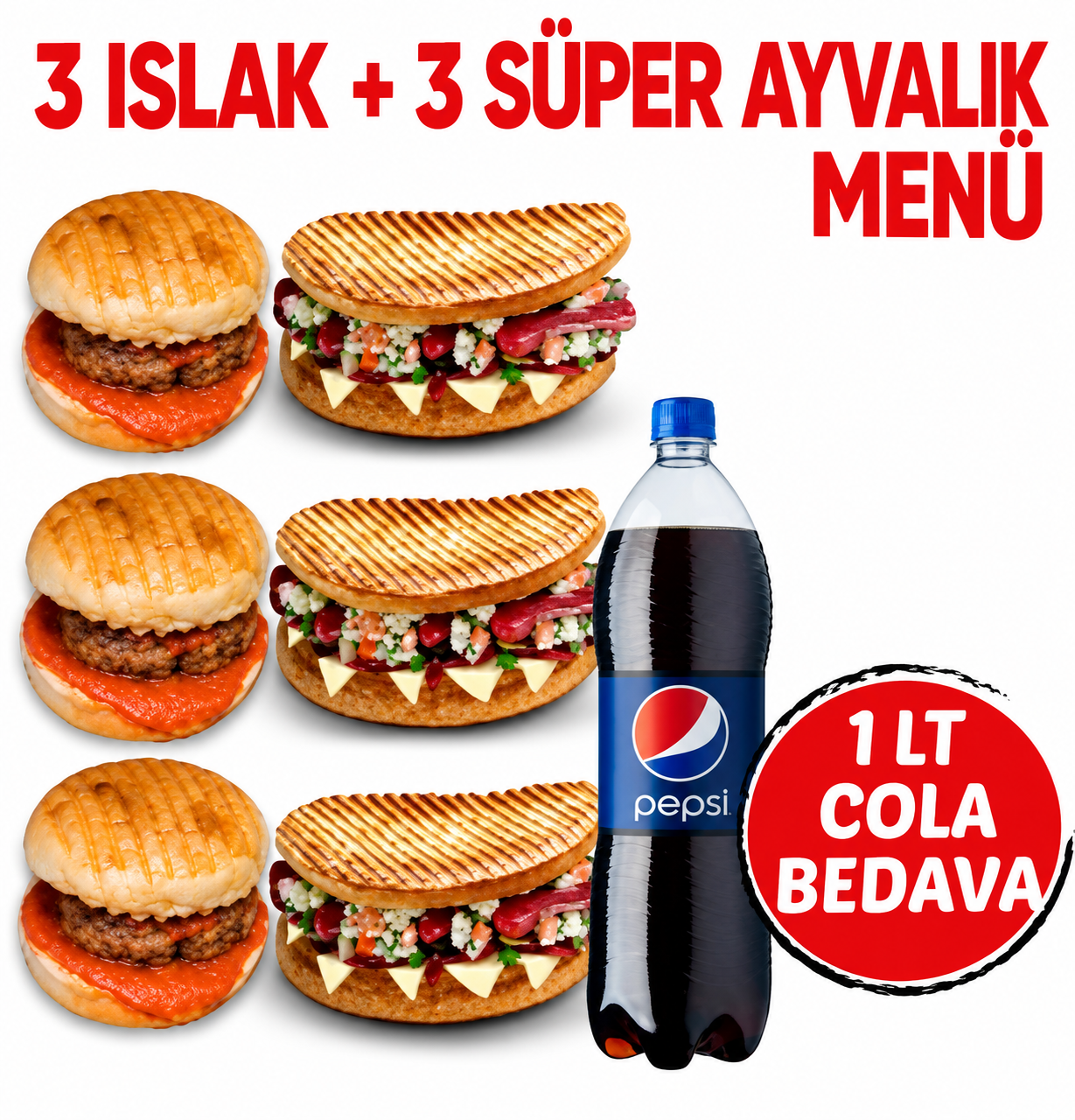 3 Islak + 3 Süper Ayvalık Menü